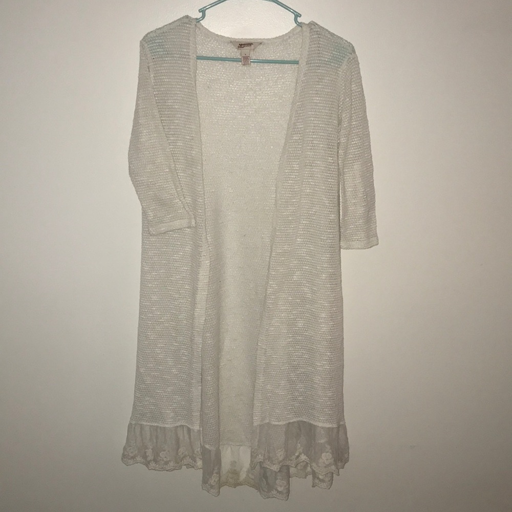White full length cardigan